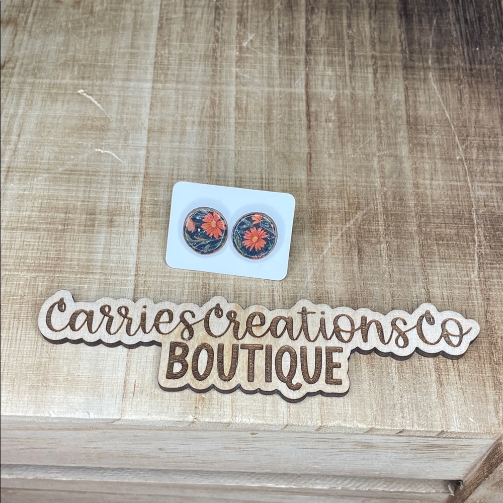 CarriesCreationsCo Orange Floral Stud Earrings